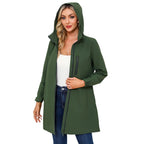 Women's Raincoat with Hood - Model Front Closeup