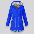 Blue Women's Hooded Rain Jacket - Front Hood View