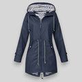 Navy Blue Blue Women's Hooded Rain Jacket — Lyra Everyday Drawstring Anorak - Front Full
