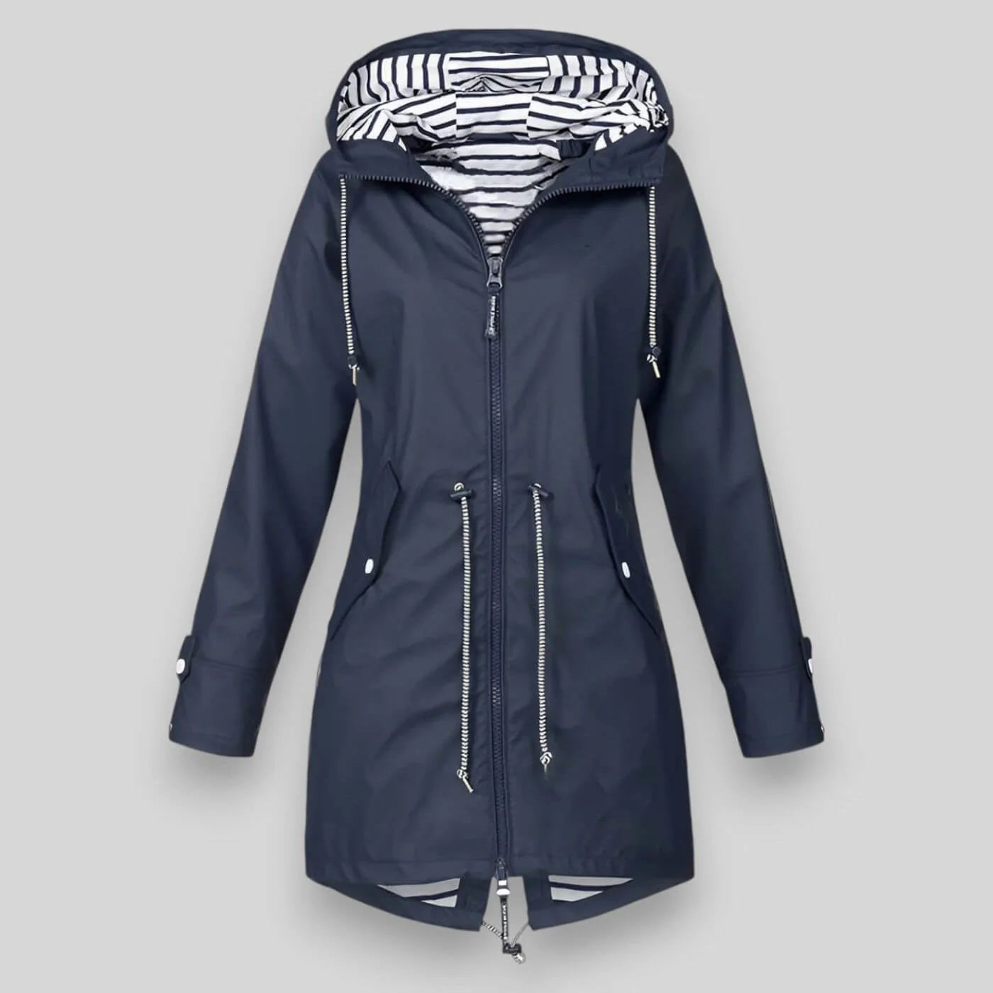 Navy Blue Blue Women's Hooded Rain Jacket — Lyra Everyday Drawstring Anorak - Front Full