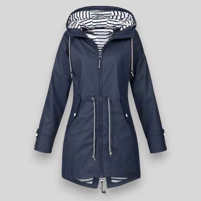 Navy Blue Women's Hooded Rain Jacket - Front Full