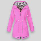 Pink Women's Hooded Rain Jacket - Front Drawstring