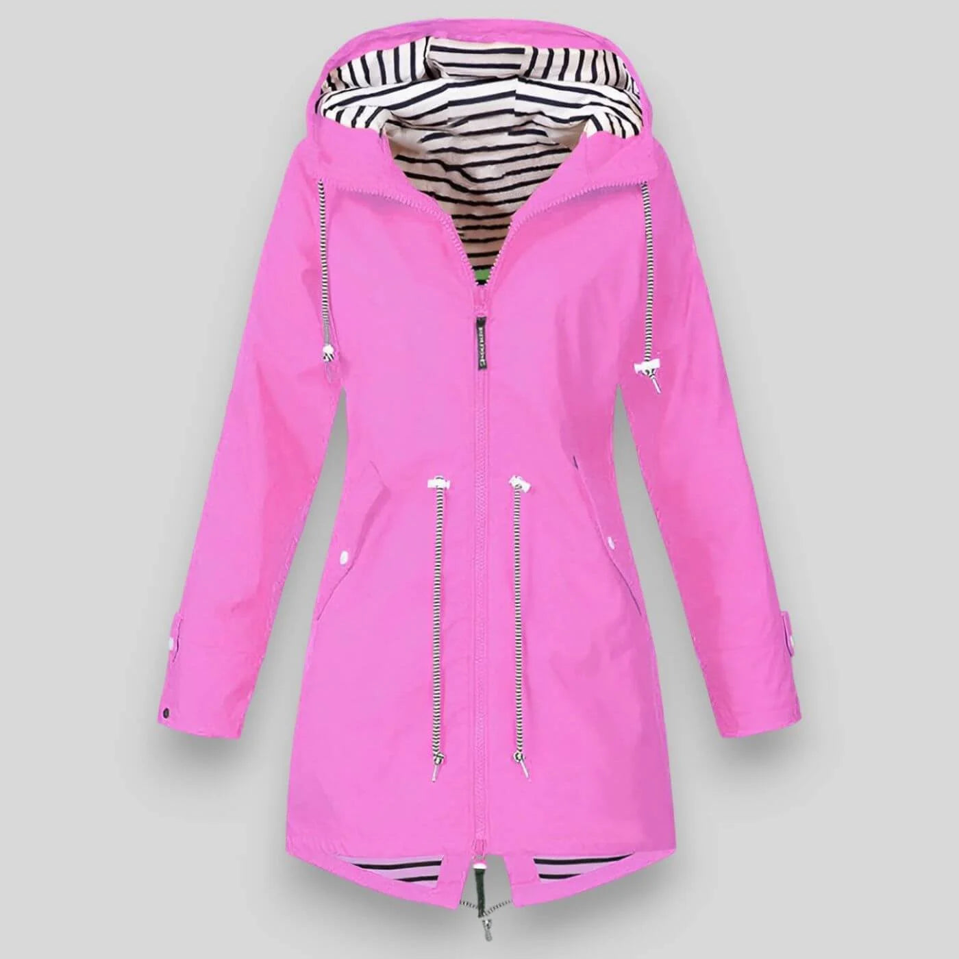 Pink Women's Hooded Rain Jacket — Lyra Everyday Drawstring Anorak - Front Drawstring