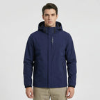 Blue Men's Hooded Waterproof Rain Jacket - Front Pose Studio