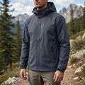 Gray Men's Hooded Waterproof Rain Jacket — Rhiannon Nylon Zip Pockets Windproof - Front Full Outdoor