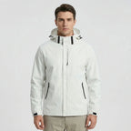 White Men's Hooded Waterproof Rain Jacket - Front Full Studio