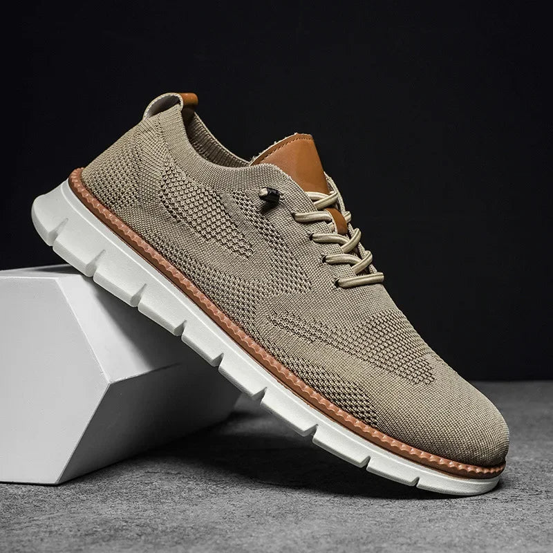 Beige Comfortable Shoes for Men — Oscar Mesh Knit Breathable Lace-Up