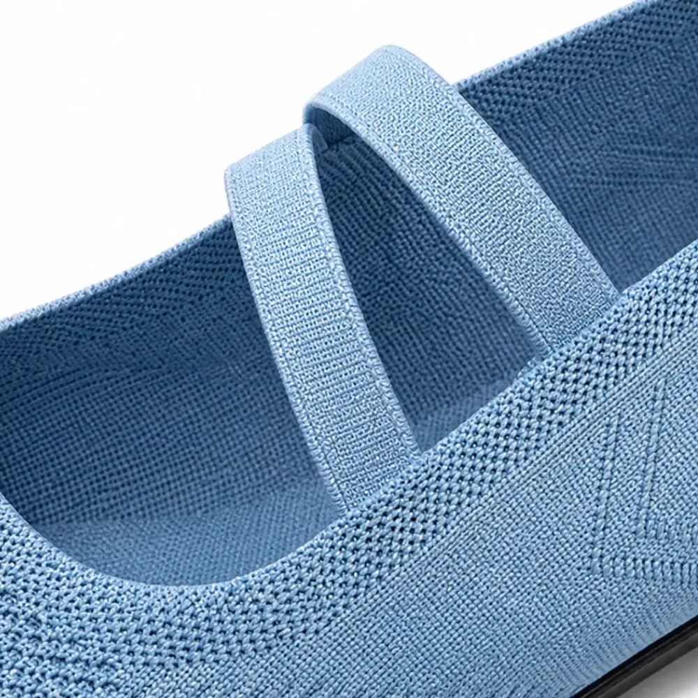Sky Blue Women's Double-Strap Mary Flats — Livia Everyday Round-Toe Ballet - Close Up Strap Detail