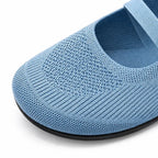 Sky Blue Women's Double-Strap Mary Flats — Livia Everyday Round-Toe Ballet - Close Up Toe Detail