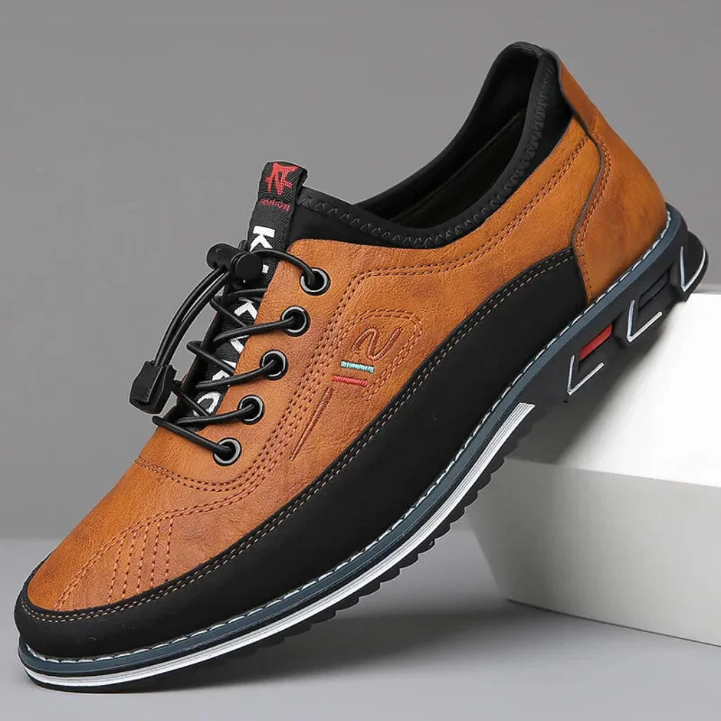 Brown Men's Casual Oxford Shoes — Owen Lace-Up Cushioned Leather - Side Profile Lace Detail