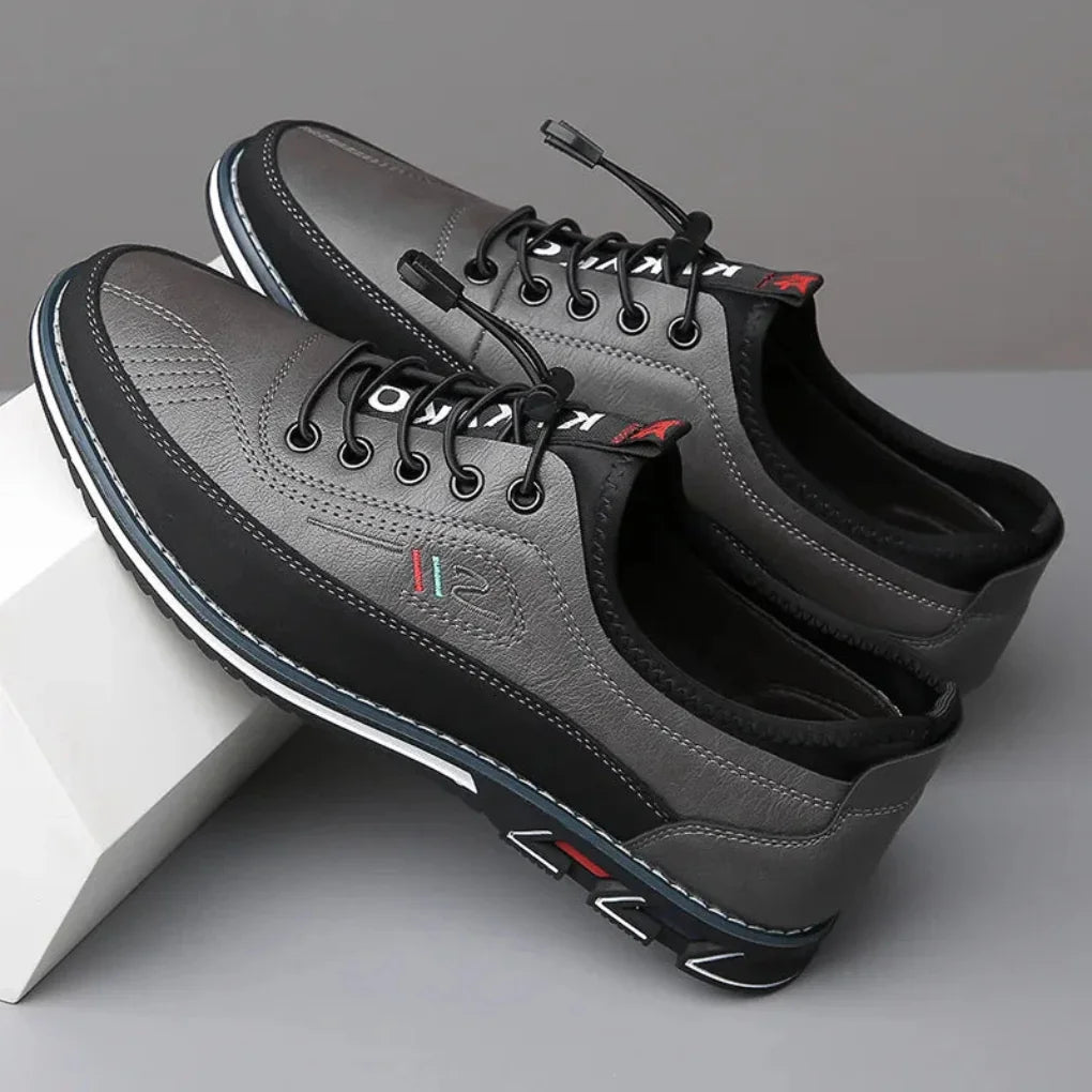Gray Men's Casual Oxford Shoes — Owen Lace-Up Cushioned Leather - Pair Stacked Front