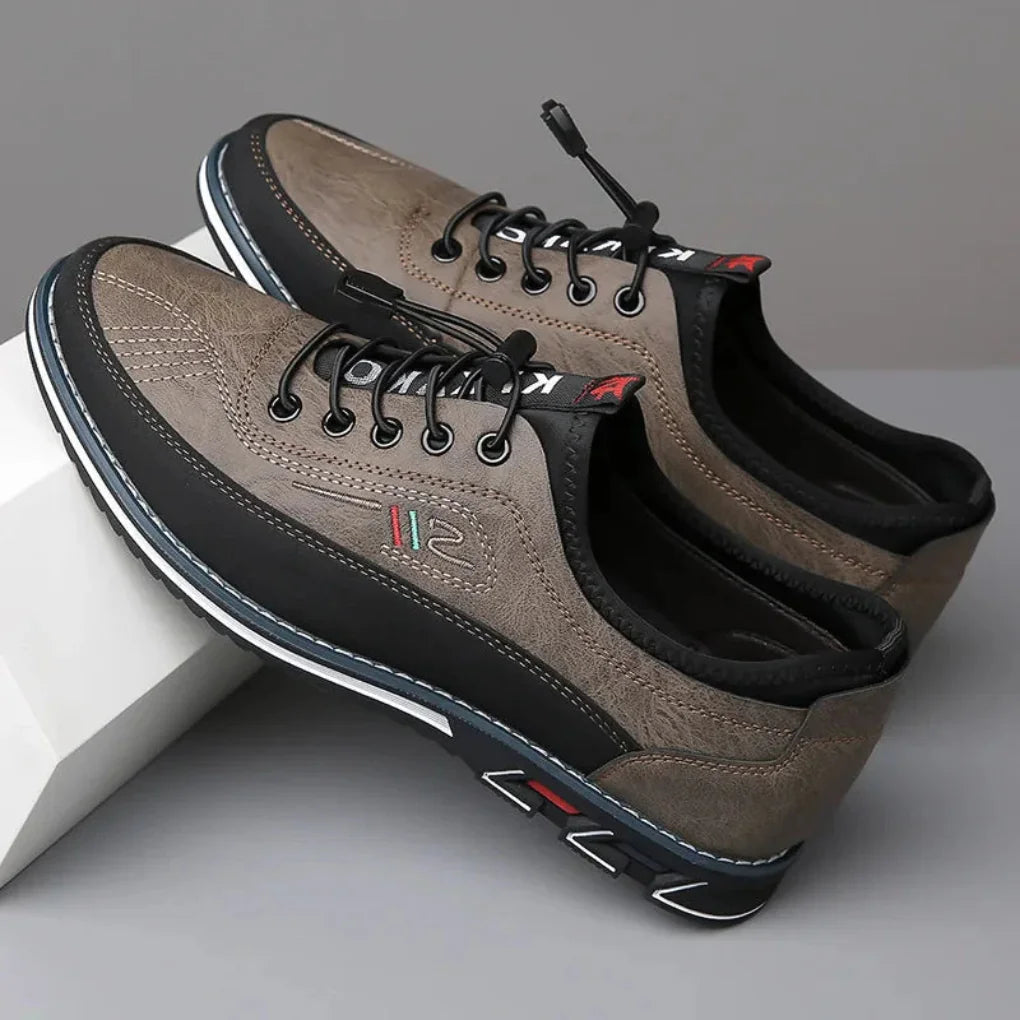 Khaki Men's Casual Oxford Shoes — Owen Lace-Up Cushioned Leather - Pair Stacked Angle