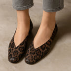 Women's Leopard Leather Ballet Flats - Worn Front Full