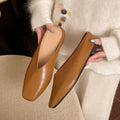 Brown Women's Square-Toe Leather Ballet Flats — Vivienne Leather V-Cut Slip-On - Worn Lifestyle Hold