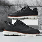 Black Men's Casual Leather Sneakers — Esther Smooth-Grain Lace-Up Low-Top - Pair On Box