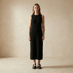 Black Women's Leather Mary Janes — Fiona Buckle Strap Round Toe Flat - Worn Lifestyle Dress