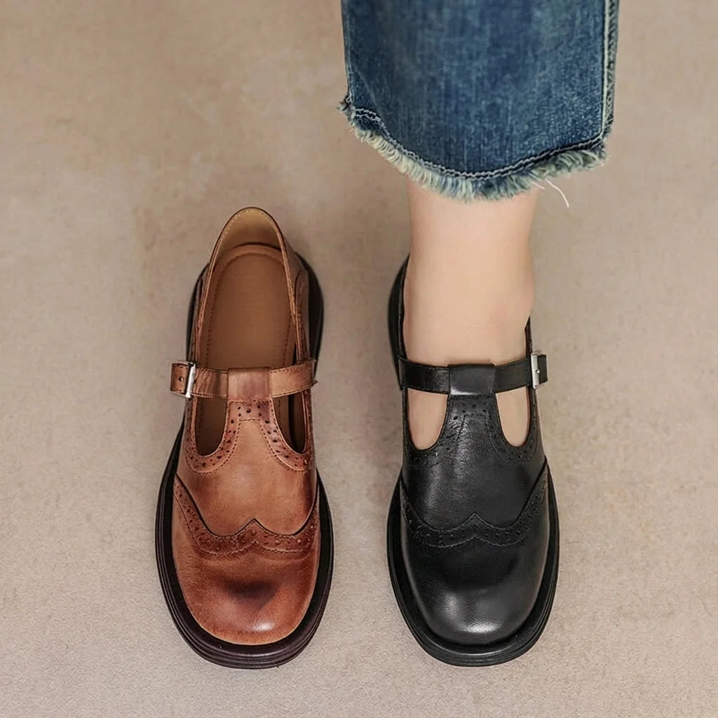 Multicolor Women's Leather Mary Janes — Ariana Cushioned Vintage T-Strap Buckle - Color Comparison