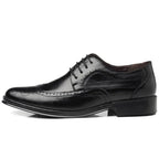 Black Men's Pointed Toe Oxford Shoes — Asher Lace-Up Brogue Leather - Side Profile Single