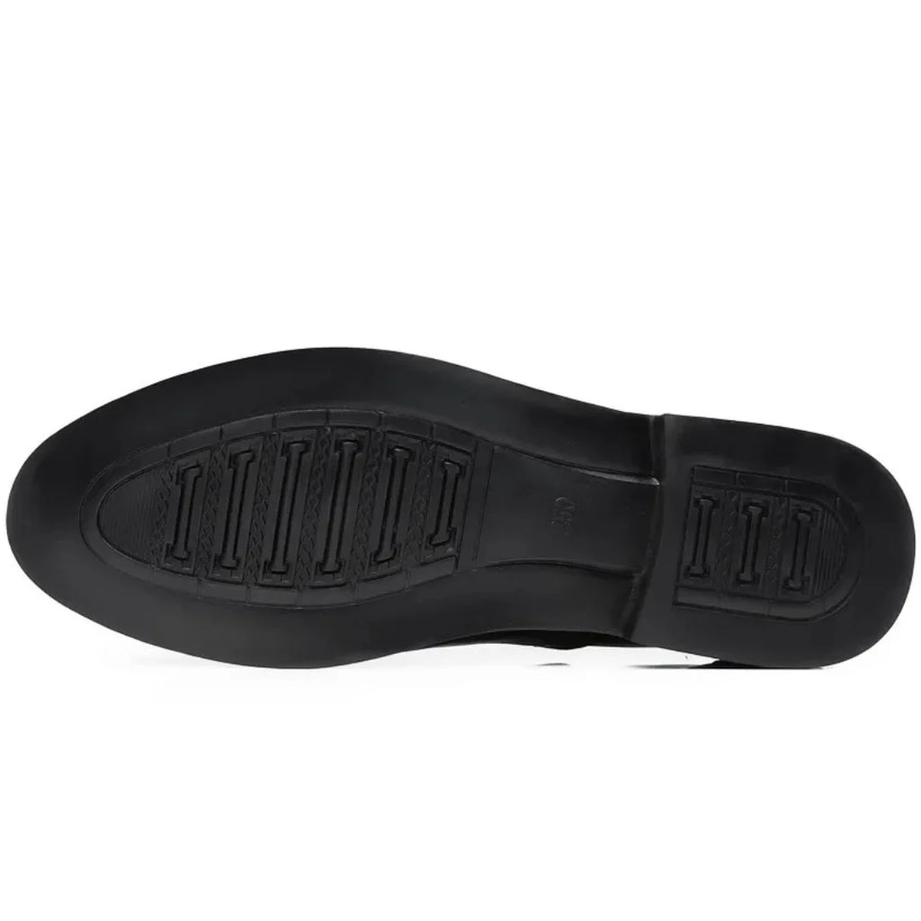 Black Men's Pointed Toe Oxford Shoes — Asher Lace-Up Brogue Leather - Sole Detail