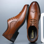 Brown Men's Pointed Toe Oxford Shoes — Asher Lace-Up Brogue Leather - Side Stacked Pair