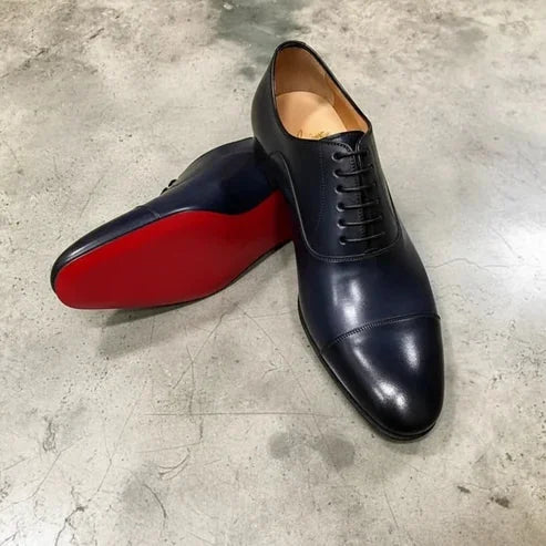 Black Men's Oxford Shoes — Grayson Lace-Up Cap Toe Genuine Leather - Pair Display