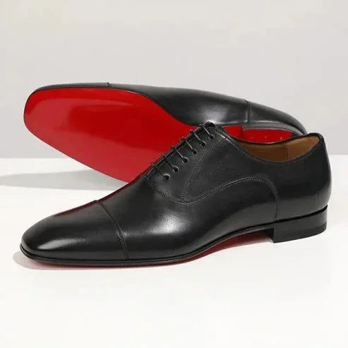 Black Men's Oxford Shoes — Grayson Lace-Up Cap Toe Genuine Leather - Side Profile