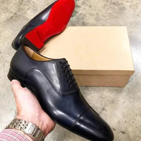 Black Men's Oxford Shoes — Grayson Lace-Up Cap Toe Genuine Leather - Sole Display