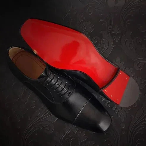 Black Men's Oxford Shoes — Grayson Lace-Up Cap Toe Genuine Leather - Top View Sole