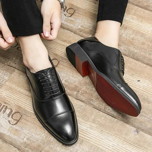 Black Men's Oxford Shoes — Grayson Lace-Up Cap Toe Genuine Leather - Worn Lifestyle