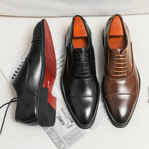 Brown Men's Oxford Shoes — Grayson Lace-Up Cap Toe Genuine Leather - Color Comparison