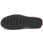 Black Men's Leather Slip-On Shoes — Edward Cushioned Moc-Toe Business Loafers - Sole Outsole Detail