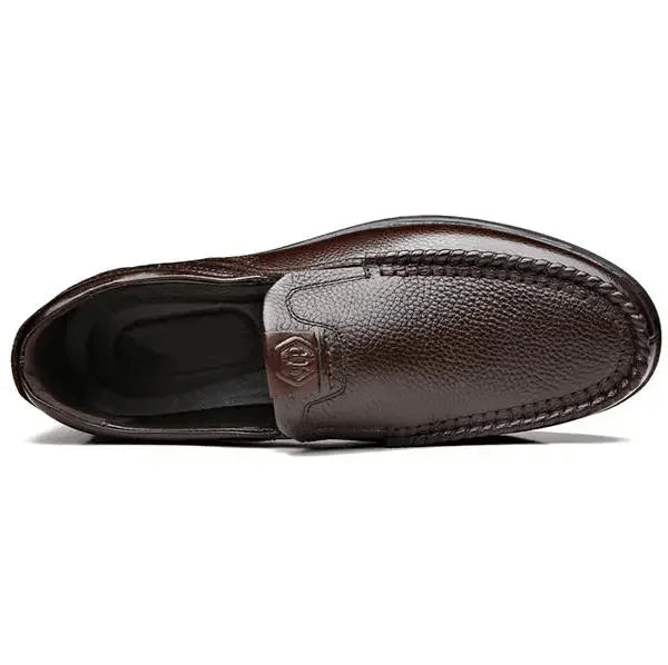 Brown Men's Leather Slip-On Shoes — Edward Cushioned Moc-Toe Business Loafers - Top Down Sole View