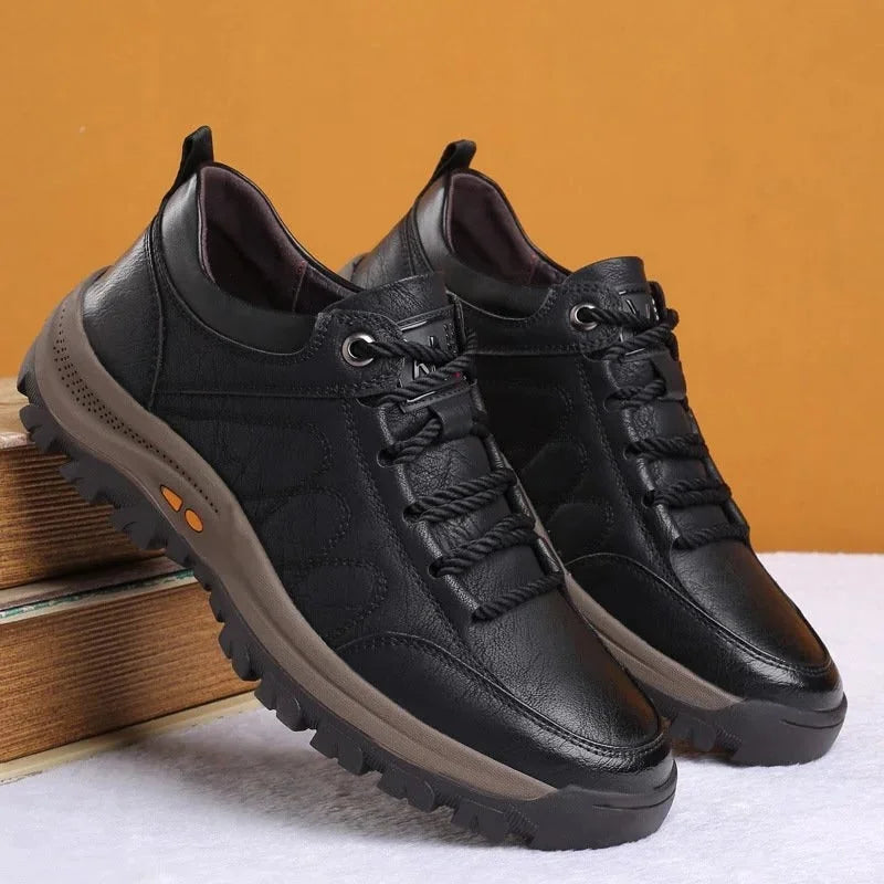 Black Men's Leather Walking Shoes — Harvey Rugged Lace-Up Orthopedic - Pair On Books