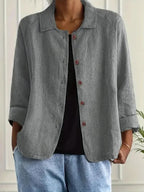 Gray Women's Lightweight Linen Blazer - Front Buttons
