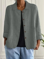 Green Women's Lightweight Linen Blazer - Front Standing