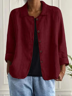 Red Women's Lightweight Linen Blazer - Front Studio