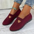 Black Knit Ballet Flats for Women — Bella Slip-On Cutout Mary - Worn Feet Crossed Jeans