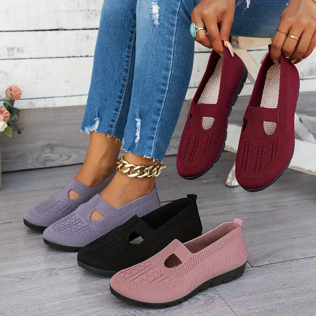 Blue Knit Ballet Flats for Women — Bella Slip-On Cutout Mary - Group Multiple Colors