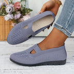 Blue Knit Ballet Flats for Women — Bella Slip-On Cutout Mary - Hand Hold Side Pose