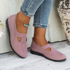 Pink Knit Ballet Flats for Women — Bella Slip-On Cutout Mary - Worn Lifestyle Flowerpot