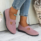 Pink Knit Ballet Flats for Women — Bella Slip-On Cutout Mary - Worn Pot Background Side