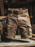 Khaki Men's Cargo Shorts — Hugo Multi-Pocket Belted Workwear - Front Angled