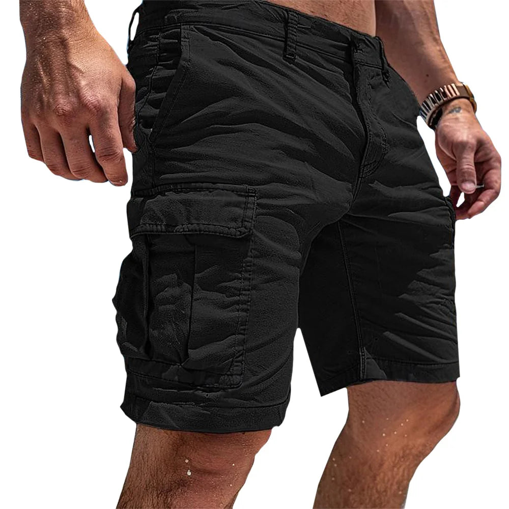 Black Men's Cargo Shorts — Laurel Slim Fit Multi-Pocket Utility - Side Detail