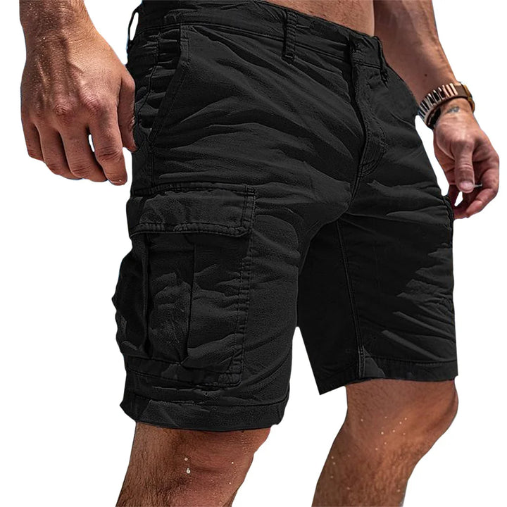 Black Men's Cargo Shorts — Laurel Slim Fit Multi-Pocket Utility - Side Detail