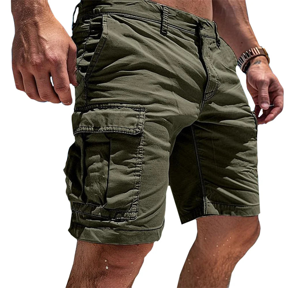 Dark Green Men's Cargo Shorts — Laurel Slim Fit Multi-Pocket Utility - Front Full