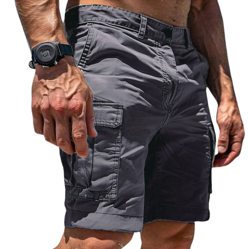 Gray Men's Cargo Shorts — Laurel Slim Fit Multi-Pocket Utility - Front Pocket Detail