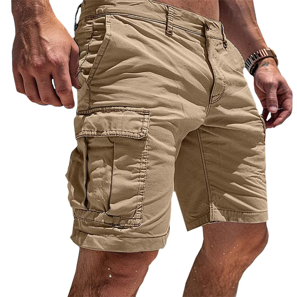 Khaki Men's Cargo Shorts — Laurel Slim Fit Multi-Pocket Utility - Side Pose