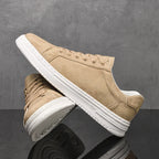 Beige Men's Lace-Up Camo-Textured Sneakers — Zora Cushioned Low-Top Casual - Sole Display