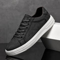 Black Men's Lace-Up Camo-Textured Sneakers — Zora Cushioned Low-Top Casual - Front Side Propped