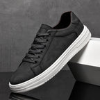Black Men's Lace-Up Camo-Textured Sneakers — Zora Cushioned Low-Top Casual - Front Side Propped